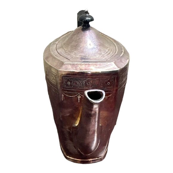 PAUL REVERE TEAPOT ART DECO STYLE FLOWERS LEAVES HOME OFFICE TEA POT SILVERPLATE - Picture 6 of 7